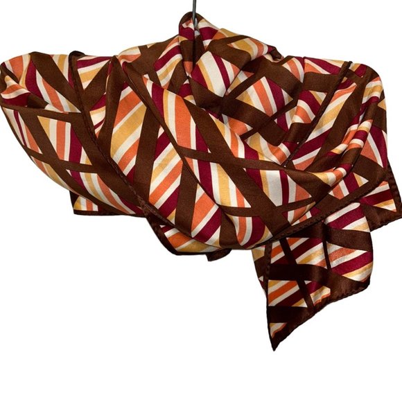 Vintage Silk Hand Rolled Sewn brown orange red stripes scarf - Picture 2 of 4